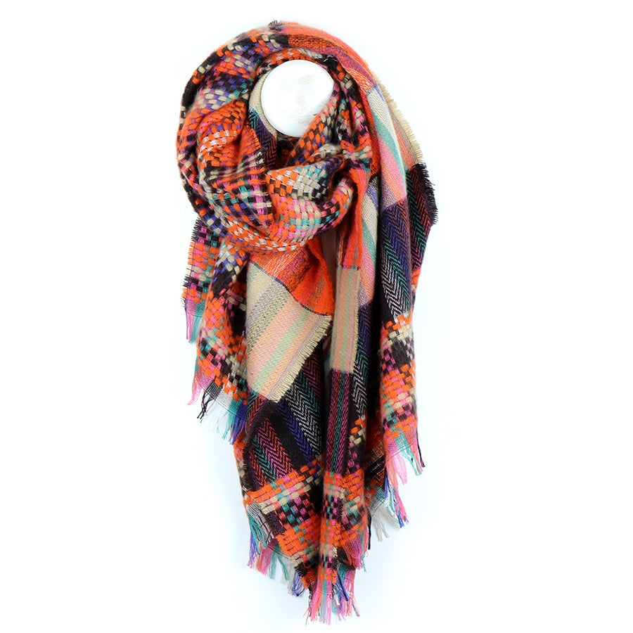 POM Orange/Teal Woven Warm Scarf