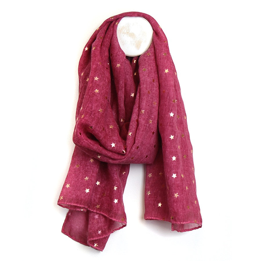 POM Star Foil Print Scarf - Magenta