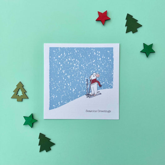 DigitalsByCait Skiing Mouse Christmas Card