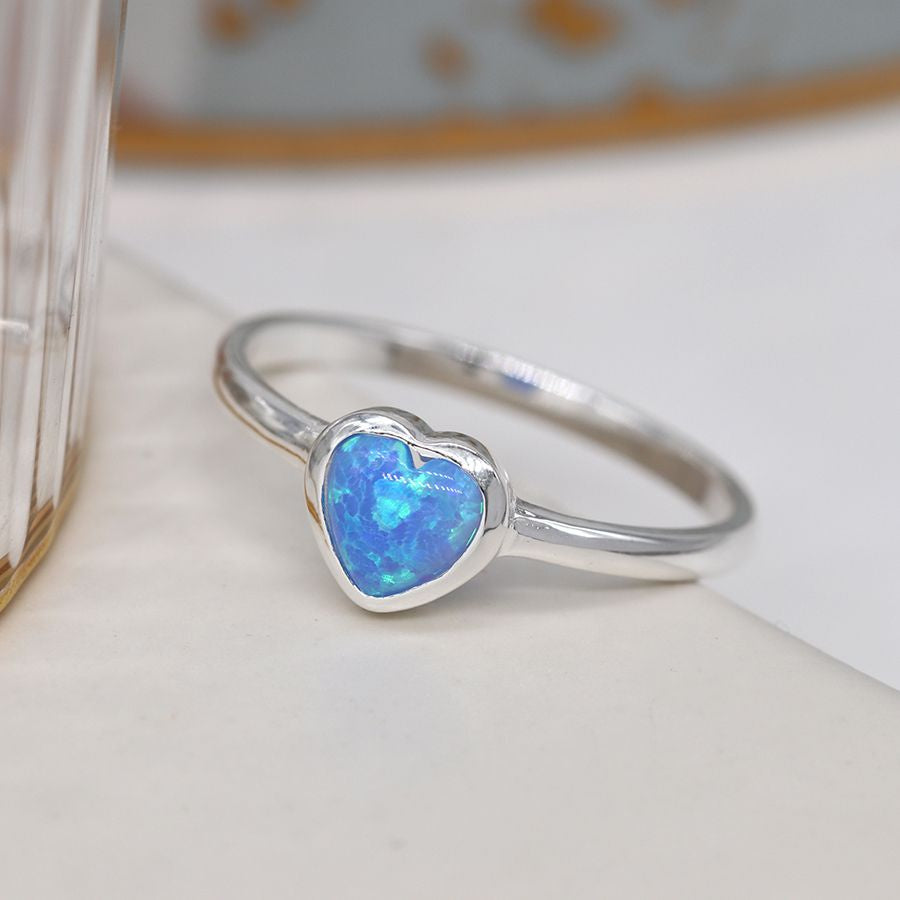 POM Sterling Silver Opalite Heart Ring - Podarok