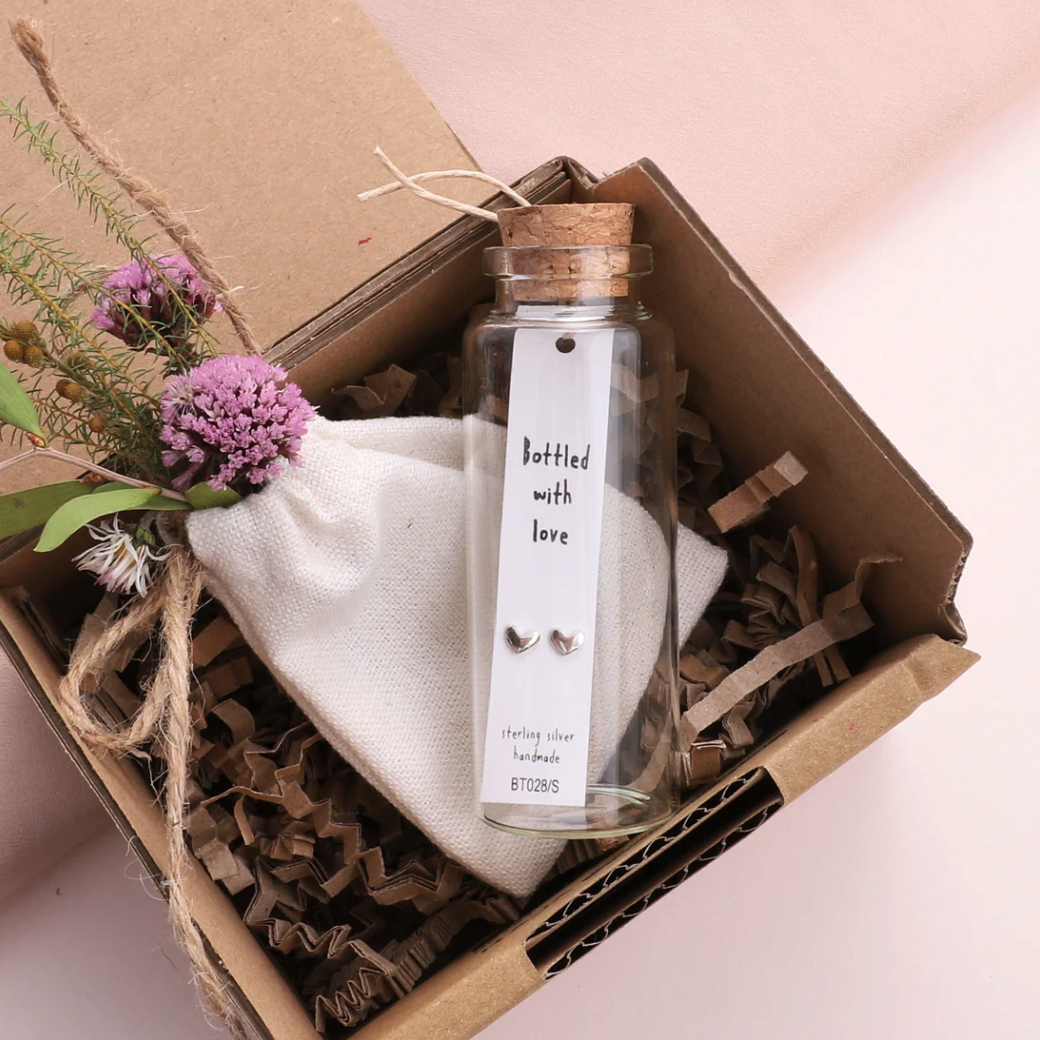 Attic Creations Bottled With Love Heart Earrings - Sterling Silver - Podarok