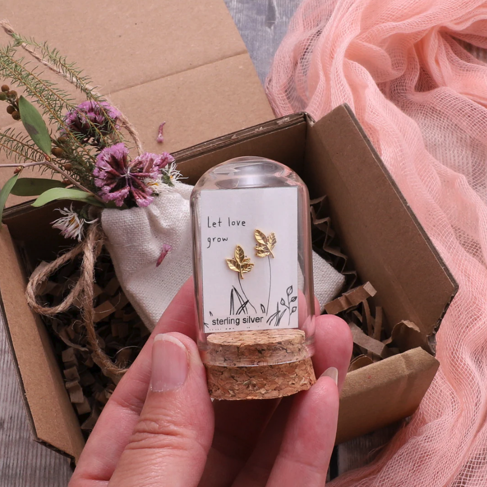 Attic Creations Let Love Grow Leaf Earrings - Gold Plated - Podarok