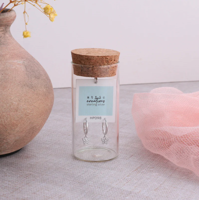 Attic Creations Gemstone Butterfly Hoop Earrings - Sterling Silver - Podarok