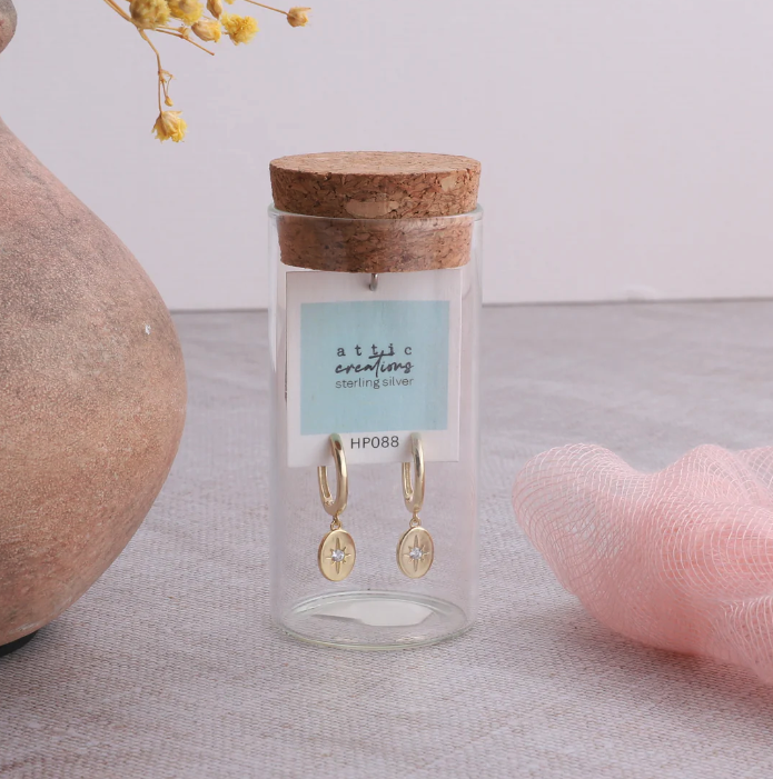 Attic Creations Crystal Star Oval Hoop Earrings - Podarok