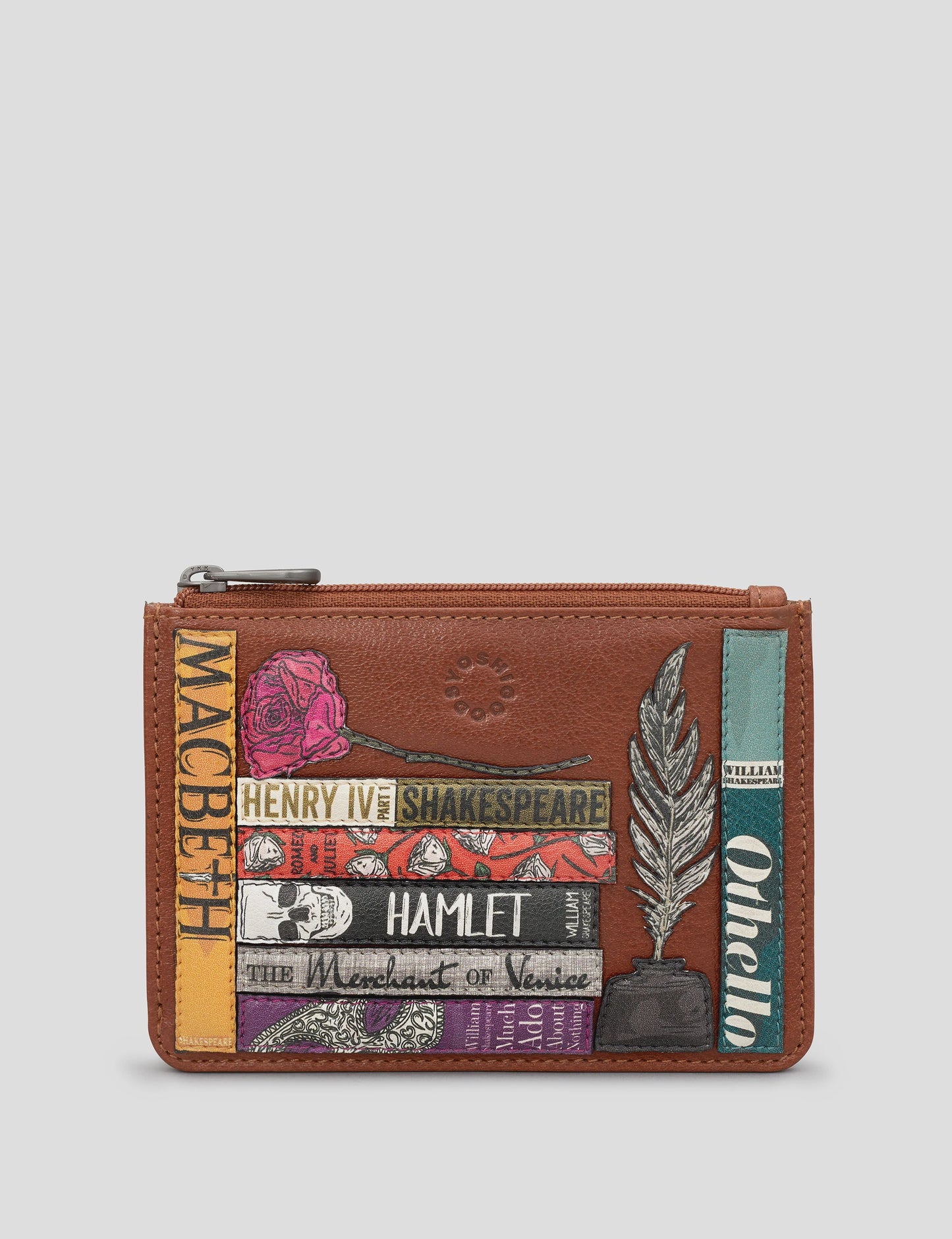 Yoshi Brown Shakespeare Bookworm Zip Top Leather Purse - Podarok
