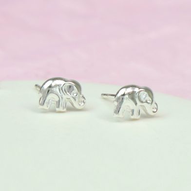 POM Sterling Silver Elephant Stud Earrings