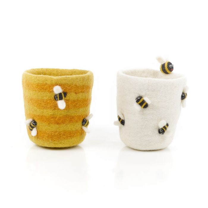 Hand Felted Honey Bee Pot - Yellow - Podarok