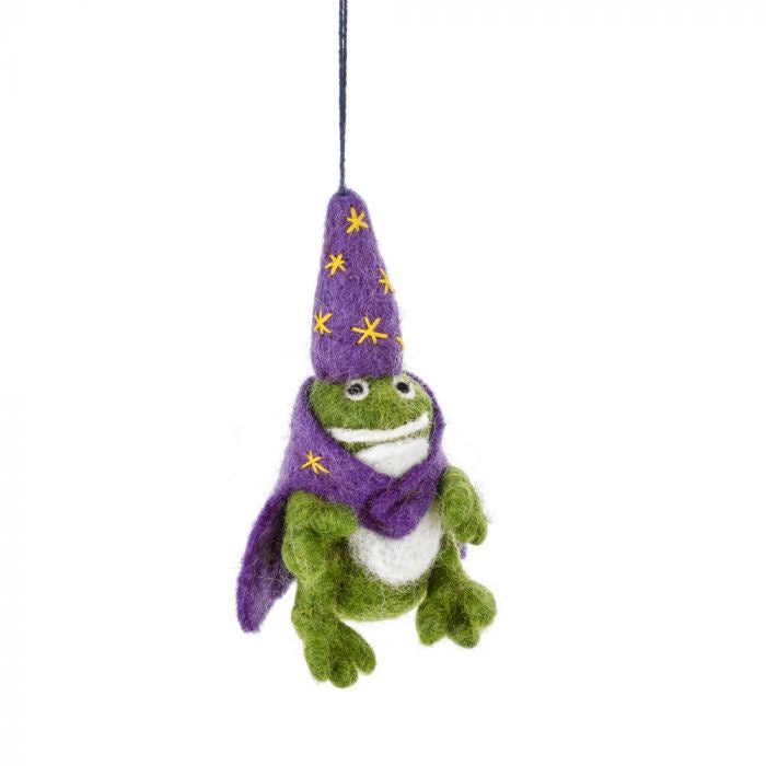 Hand Felted Wizard Frog Hanging Decoration - Podarok
