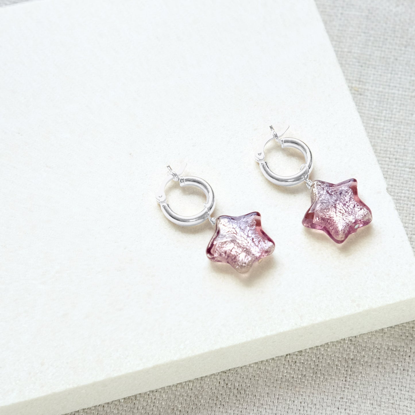 Lezzeri Silver Star Hoop Earrings - Aubergine - Podarok