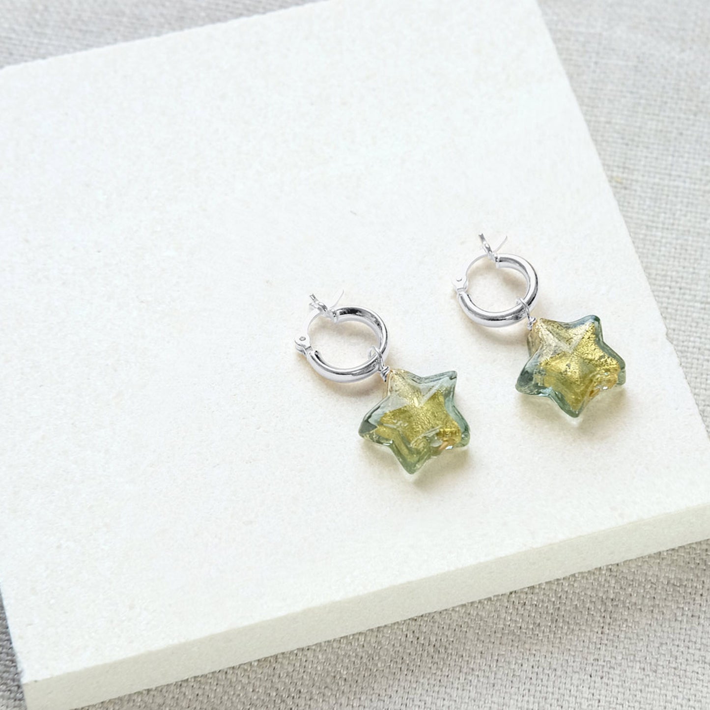 Lezzeri Silver Star Hoop Earrings - Olive - Podarok