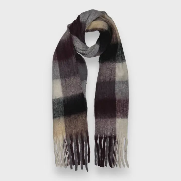 Coffee Soft Check Blanket Scarf