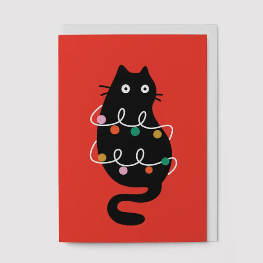 Christmas Lights Cat Card