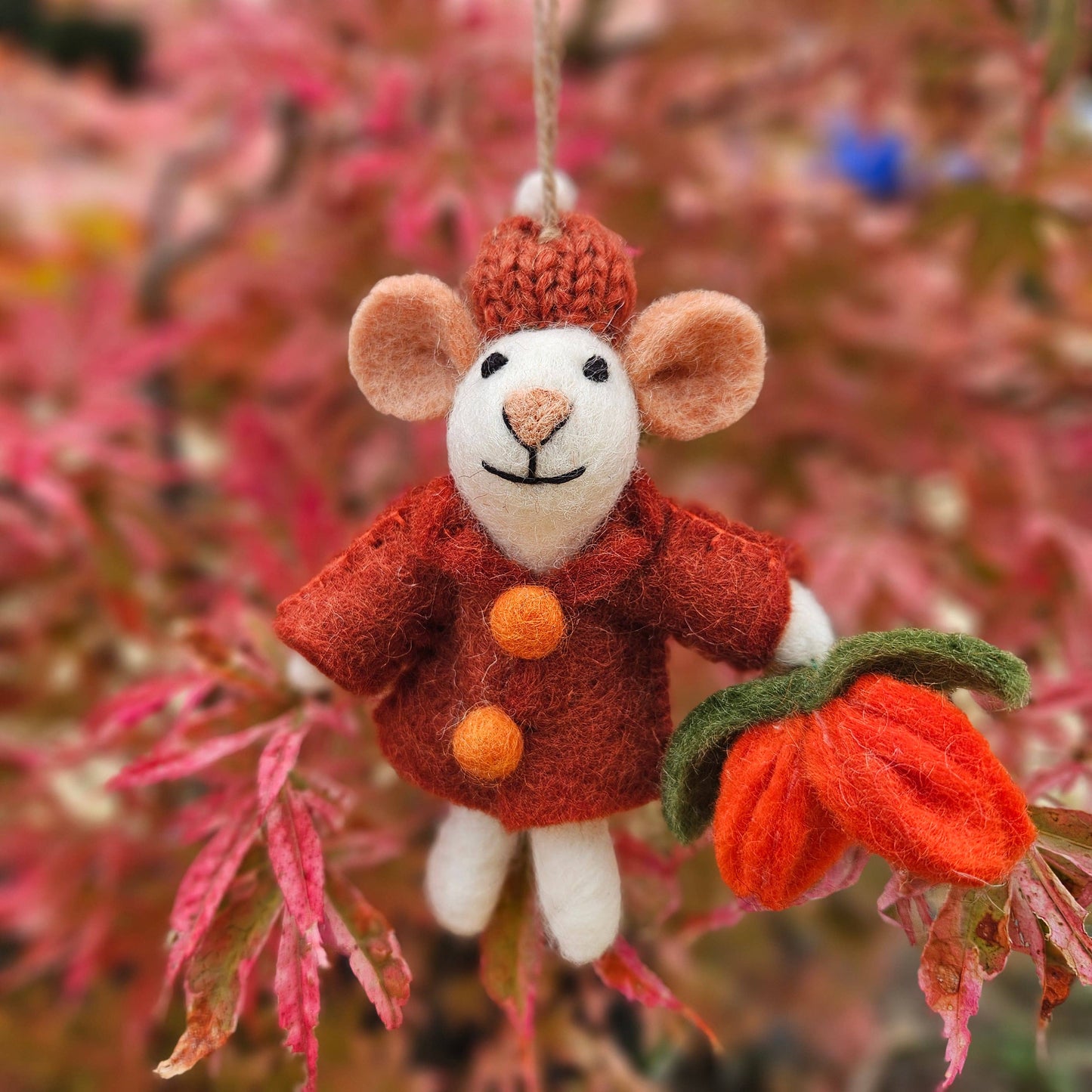 Hand Felted Mollie Mouse Autumnal Hanging Decoration