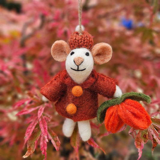 Hand Felted Mollie Mouse Autumnal Hanging Decoration