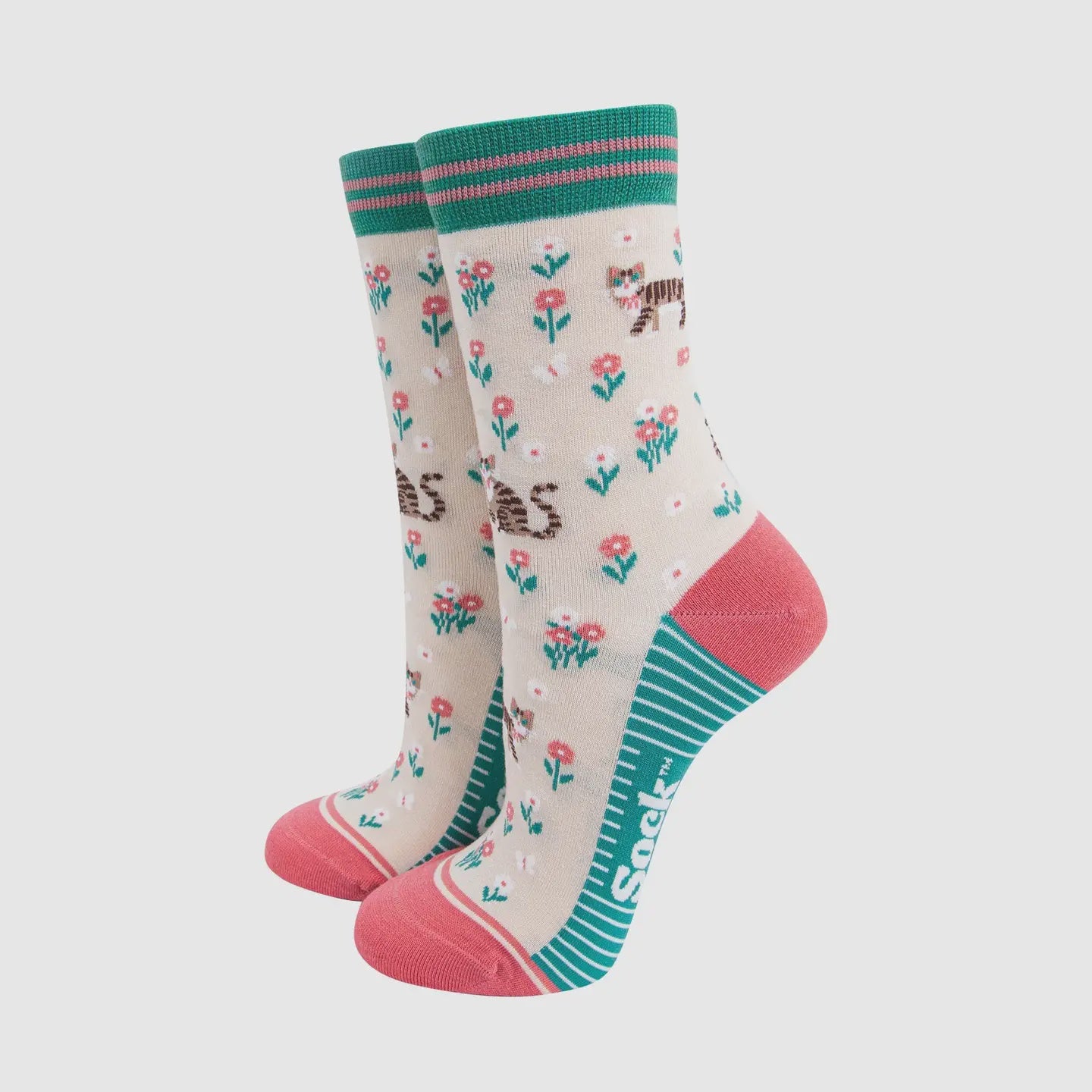 Tabby Cat Floral Socks