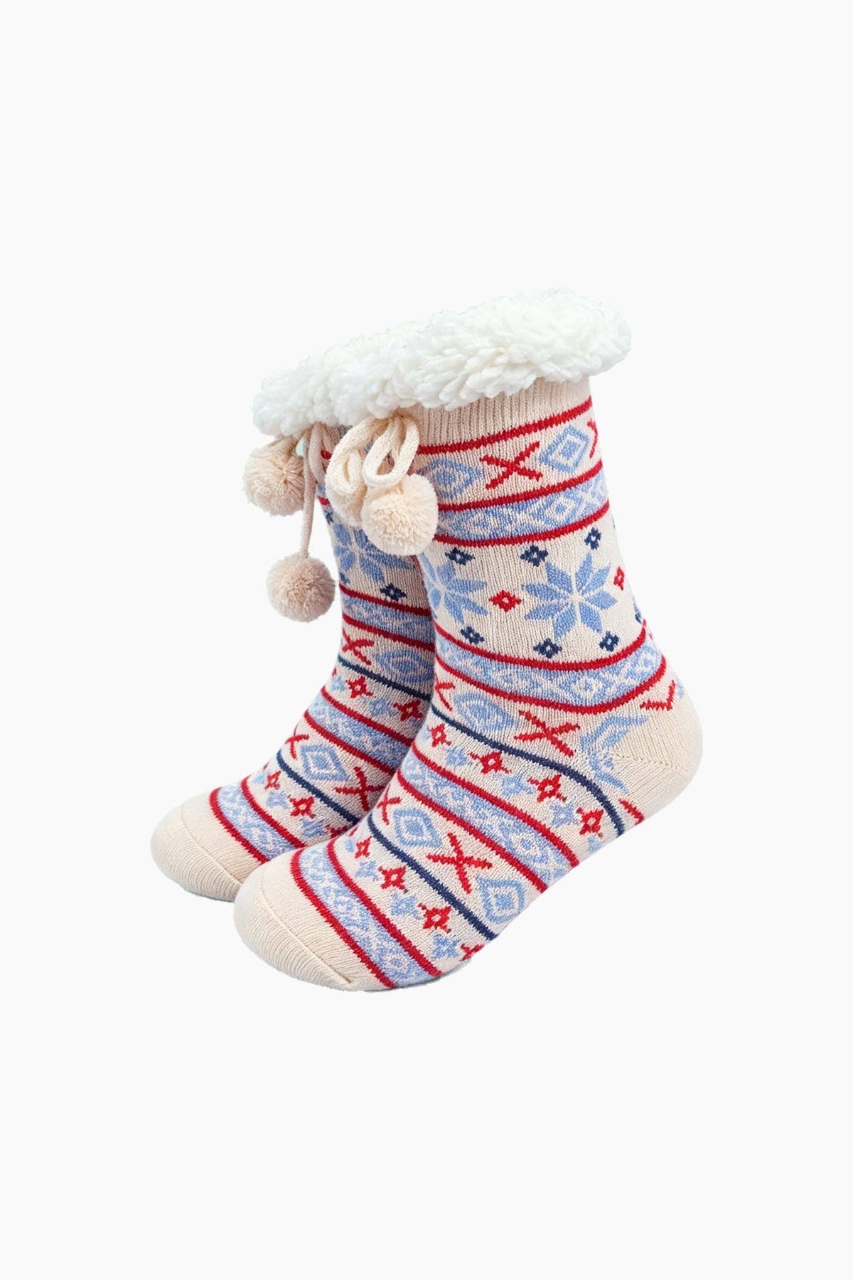 White and Blue Nordic Snowflake Long Slipper Socks