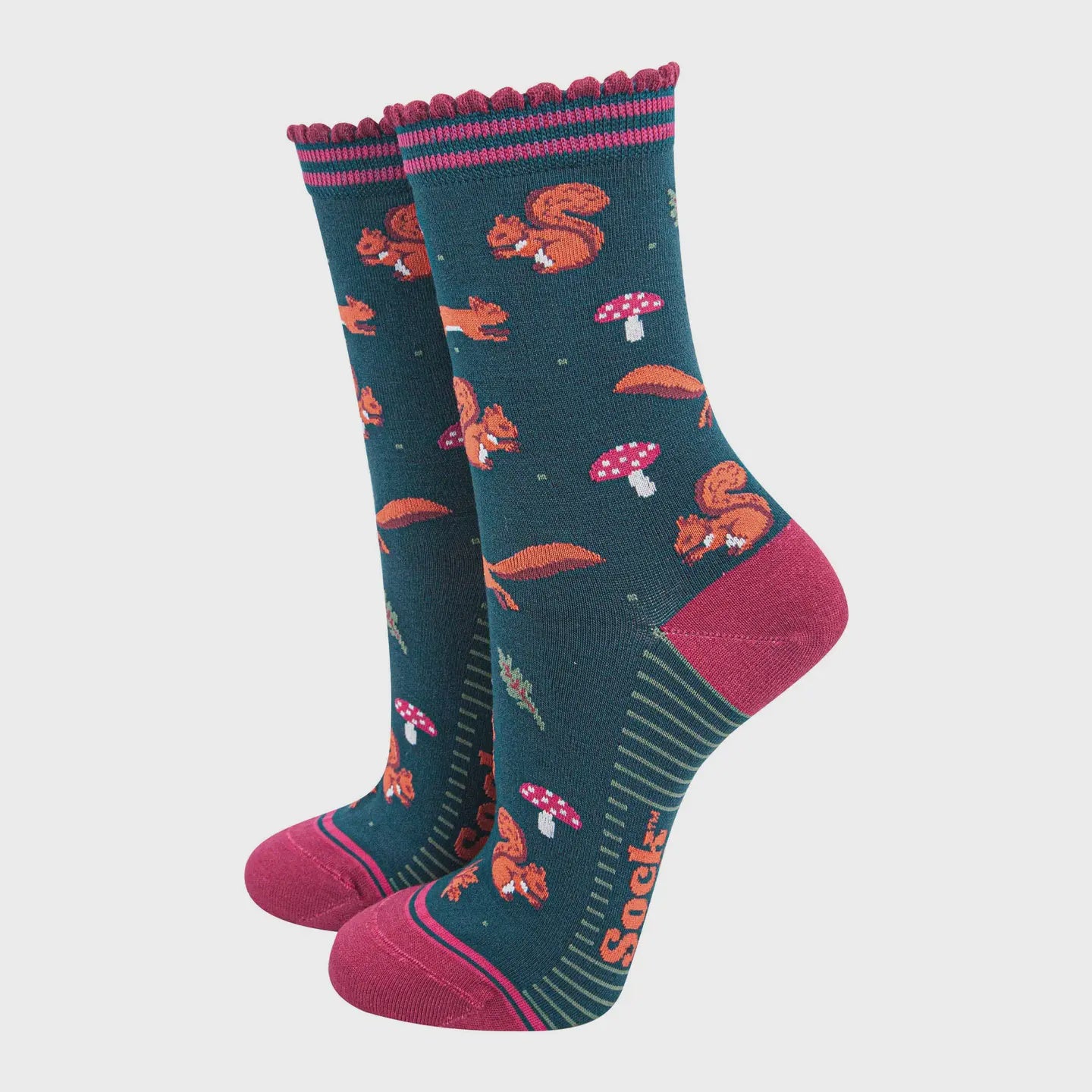 Green Squirrel and Toadstool Socks