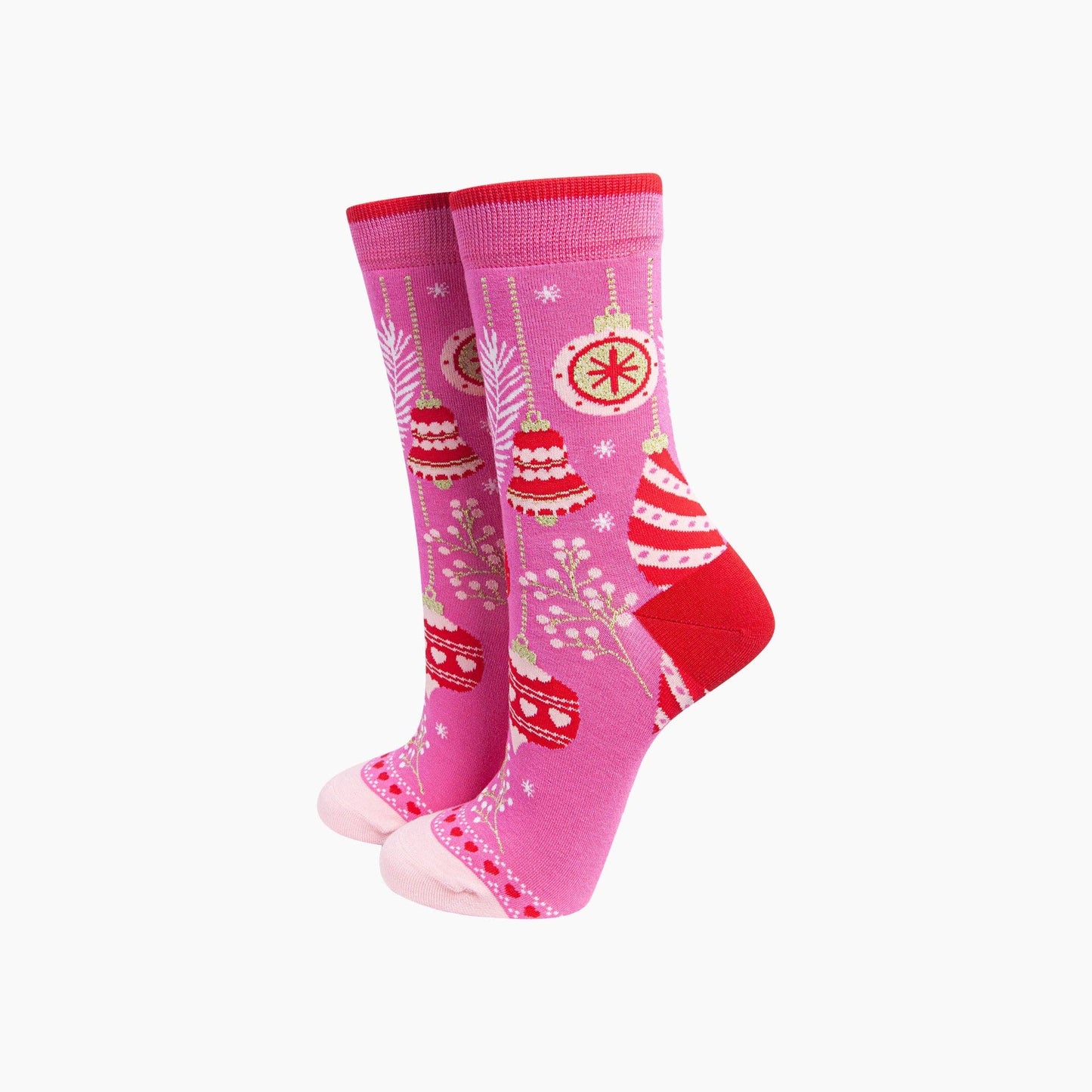 Pink Retro Christmas Baubles Socks