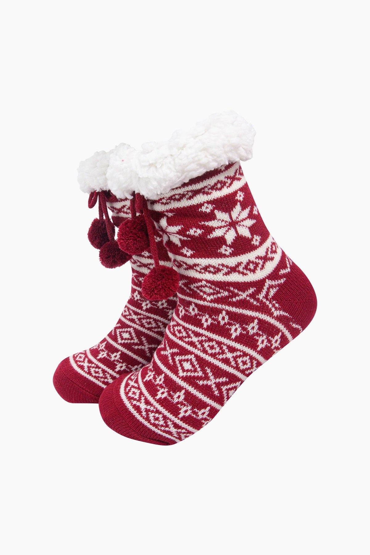 Red Nordic Snowflake Long Slipper Socks