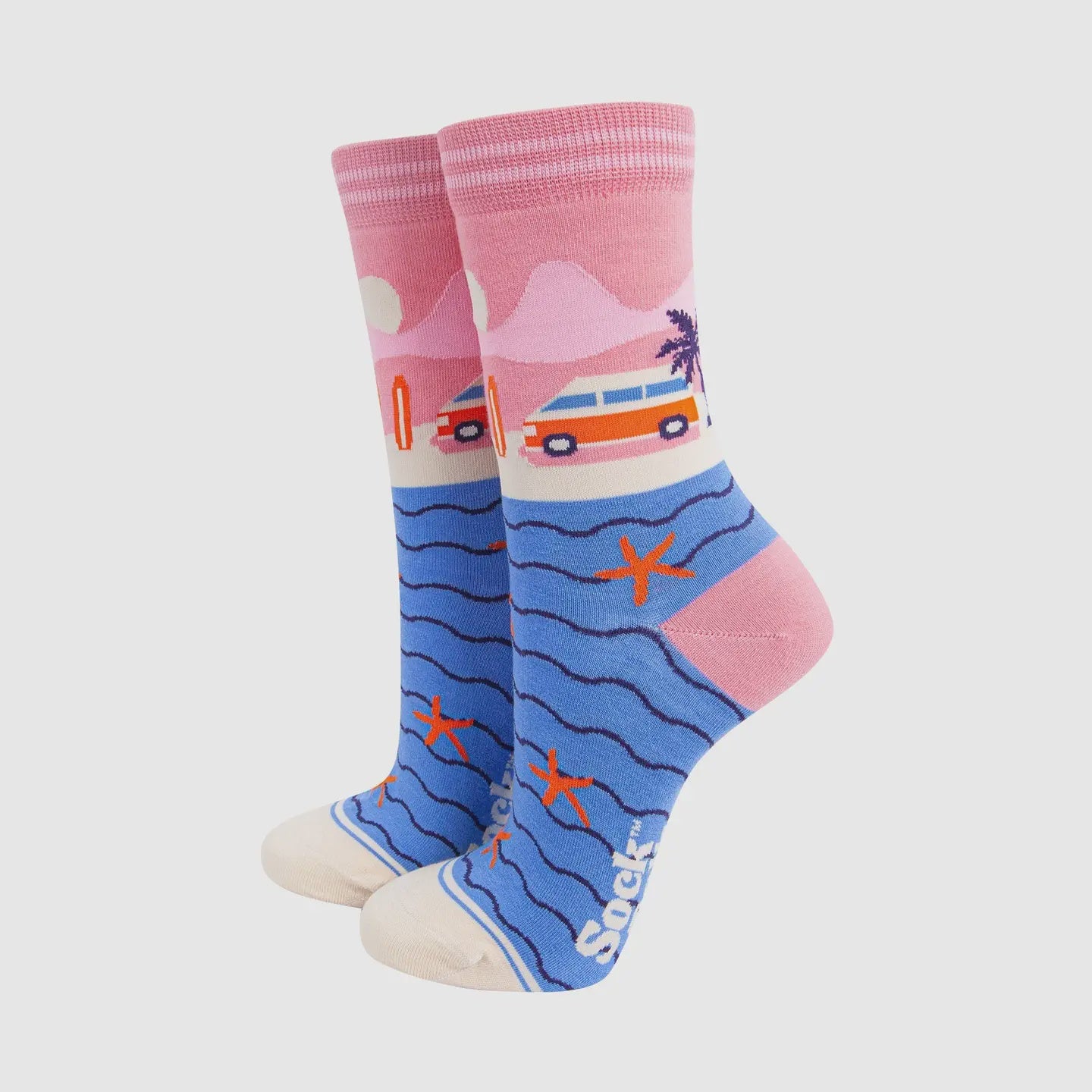 Pink and Blue Beach Campervan Socks