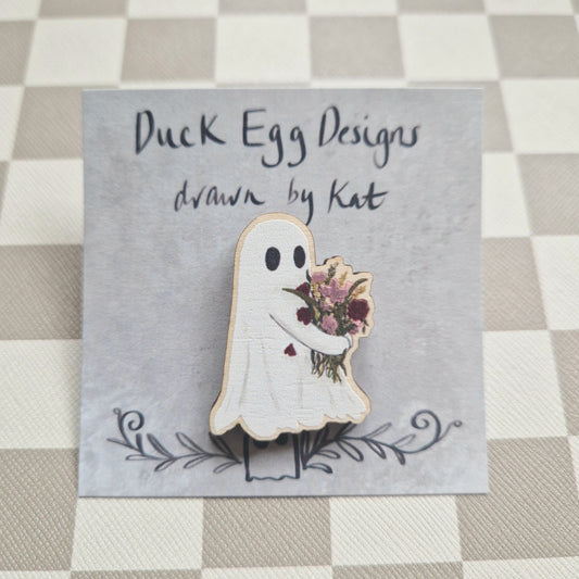 Duck Egg Designs Wooden Pin - Flower Ghost