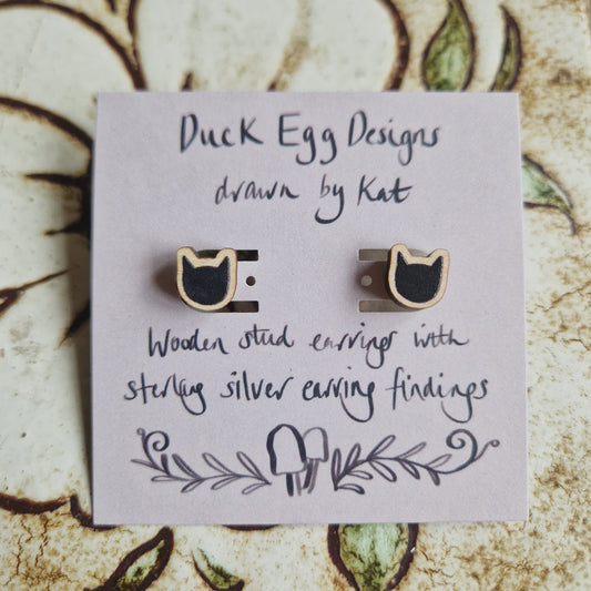 Duck Egg Designs Wooden Stud Earrings - Black Cats