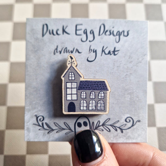 Duck Egg Designs Wooden Pin - Haunted House