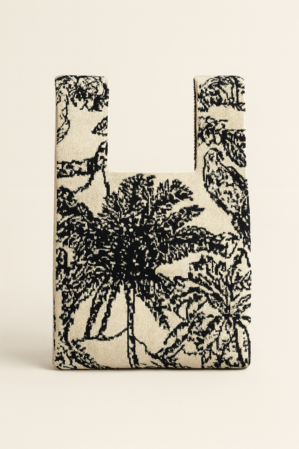 Palm Postcard Black Knitted Tote Bag Small