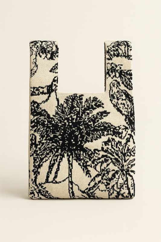 Palm Postcard Black Knitted Tote Bag Small