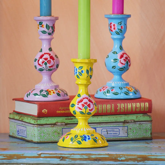 Hand Painted Large Kashmiri Candlestick Holder