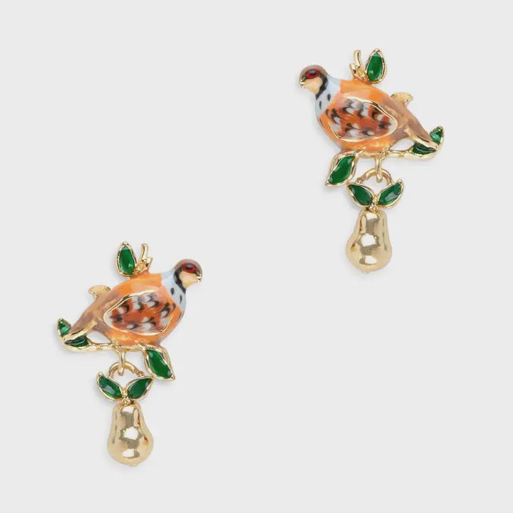 Partridge and Pear Drop Earrings