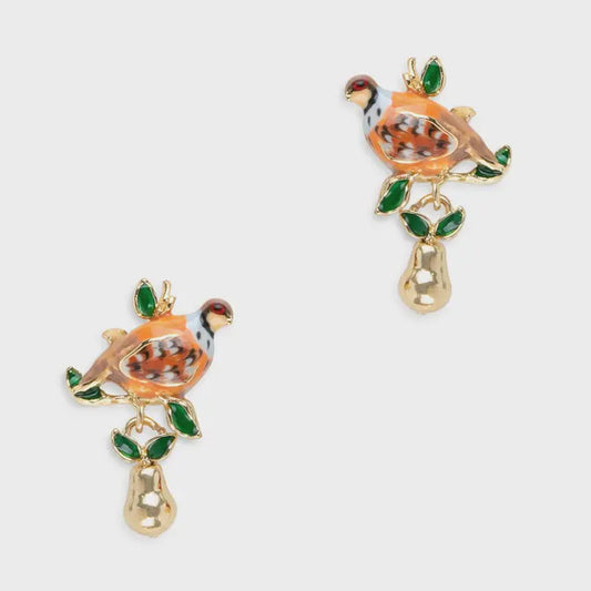 Partridge and Pear Drop Earrings