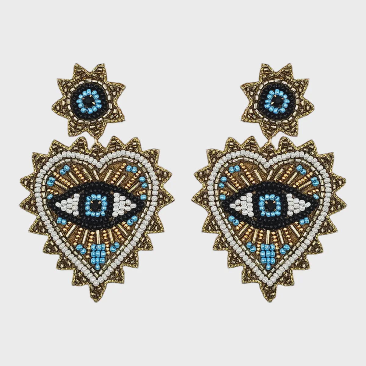 Hand Beaded Gold Eye & Heart Hearrings