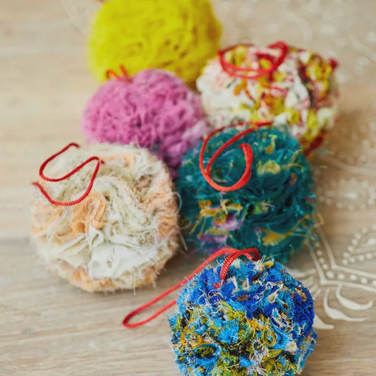 Recycled Sari Pom Pom Bauble