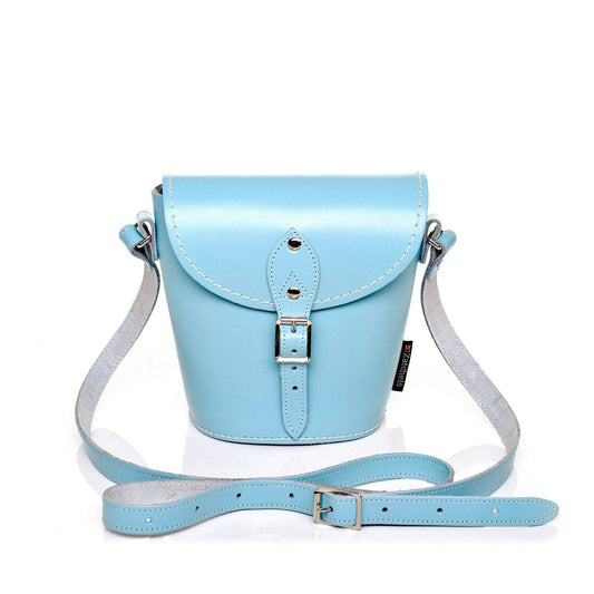 Handmade Leather Barrel Bag Baby Blue