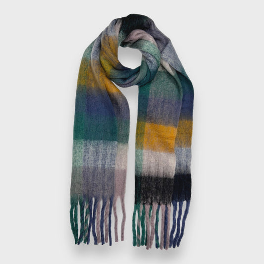 Seagreen Soft Check Blanket Scarf