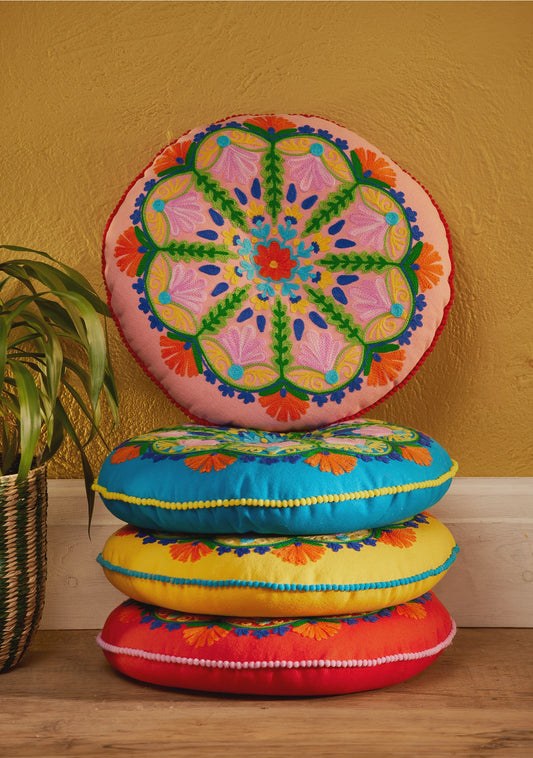 Pink Folk Mandala Embroidered Cushion