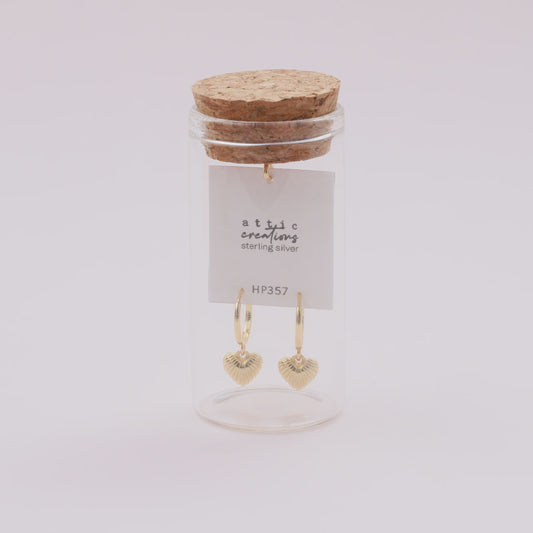 Debossed Gold Heart Hoop Earrings