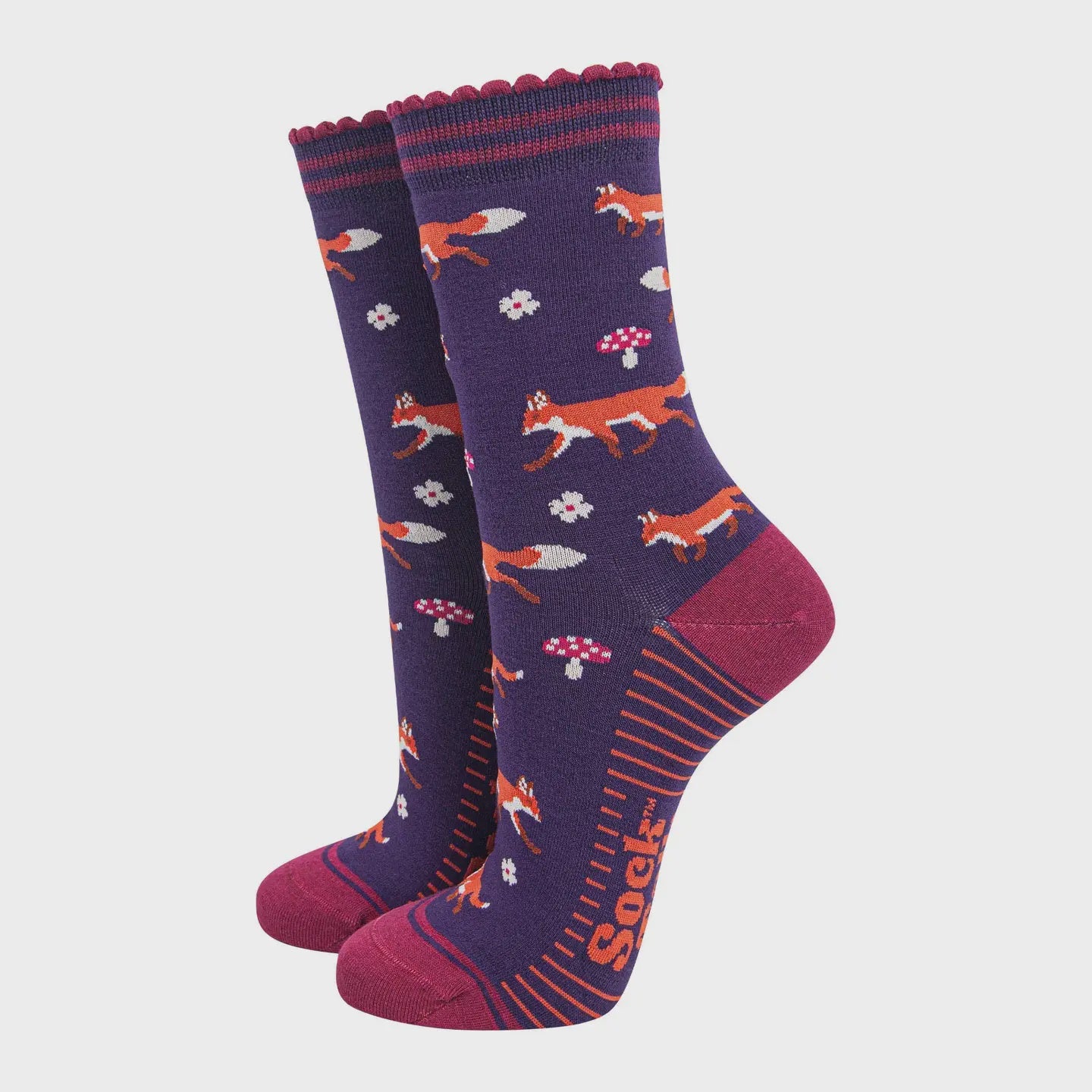 Navy Fox and Toadstool Socks