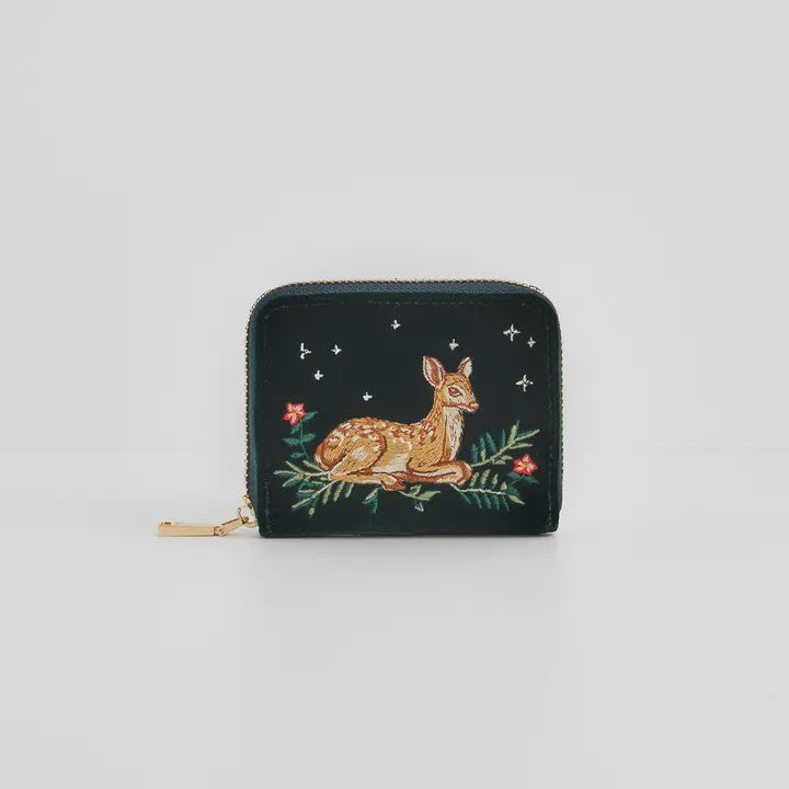 Fawn Embroidered Green Velvet Purse