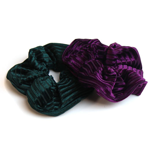 POM Pack of 2 Velvet Scrunchies - Forrest Green and Plum
