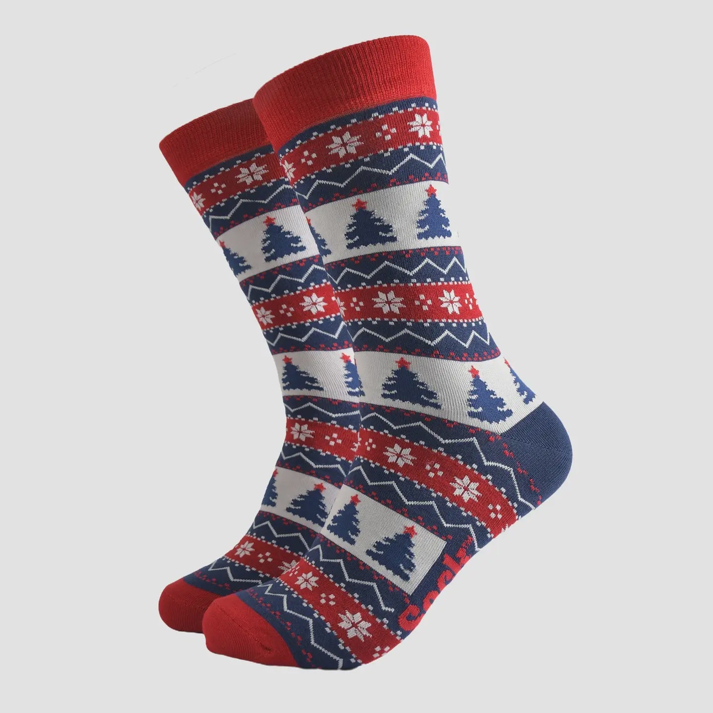 Men's Blue and Red Christmas Tree Fair Isle Socks