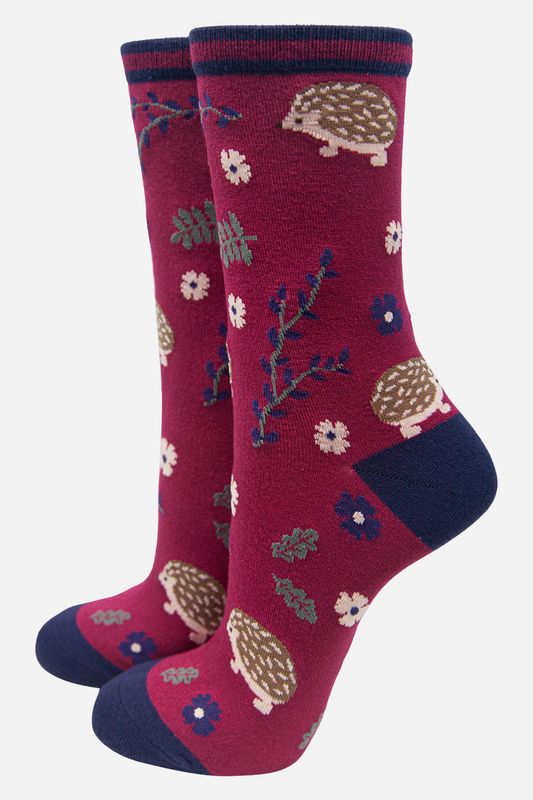Burgundy Woodland Hedgehog Socks