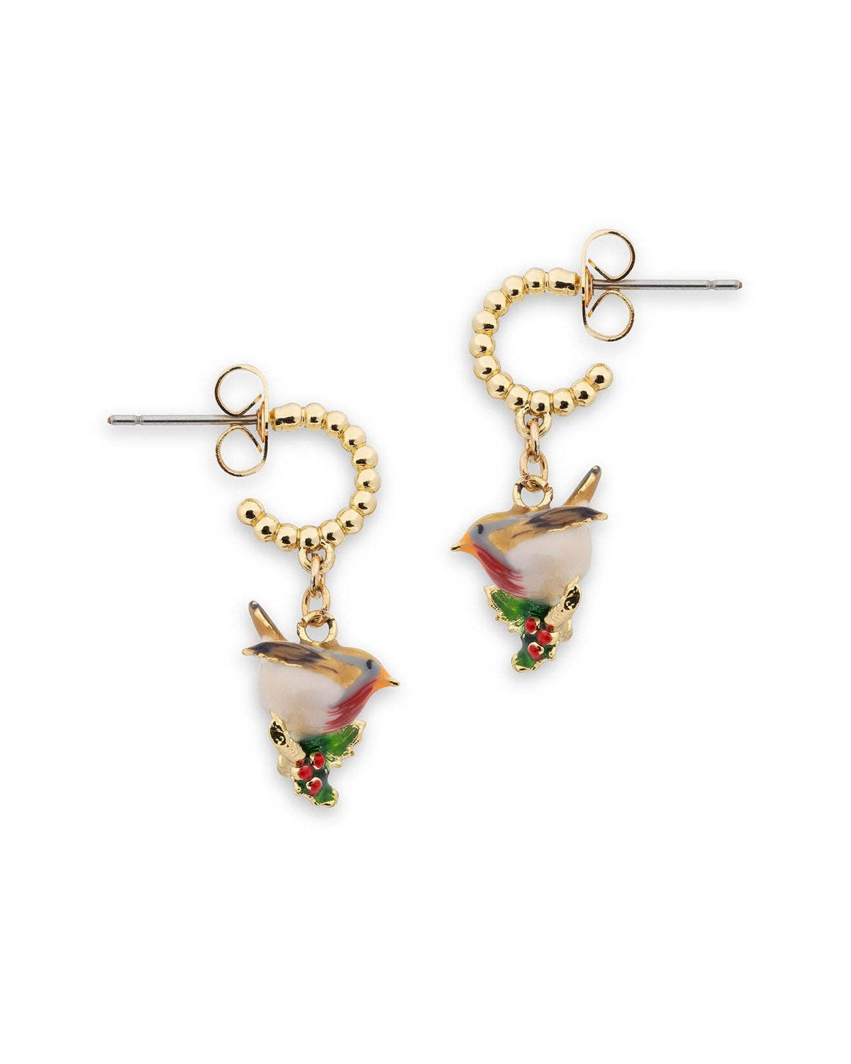 Bill Skinner Robin & Holly Beaded Hoop Earring