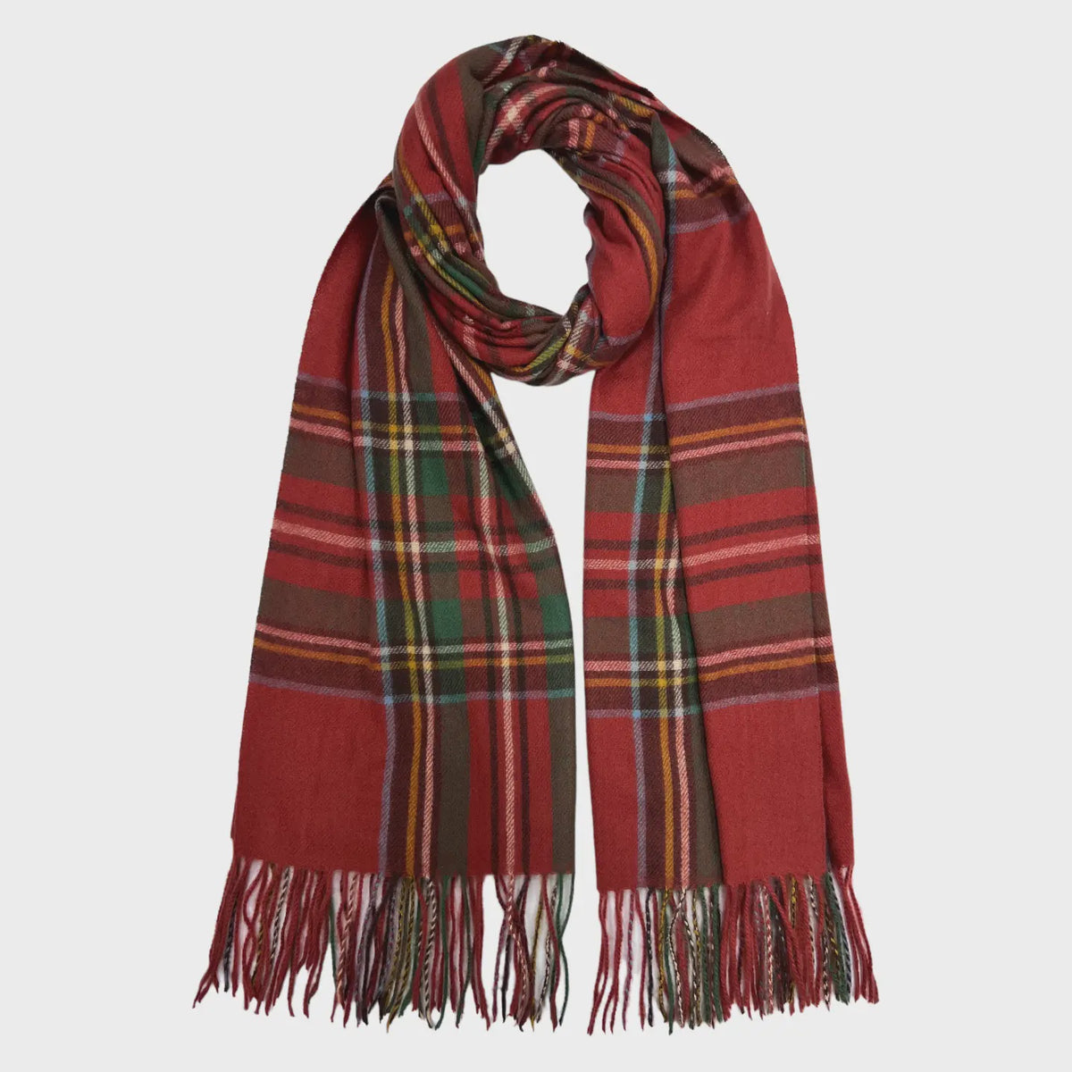 Red Checkered Woven Scarf With Tassels