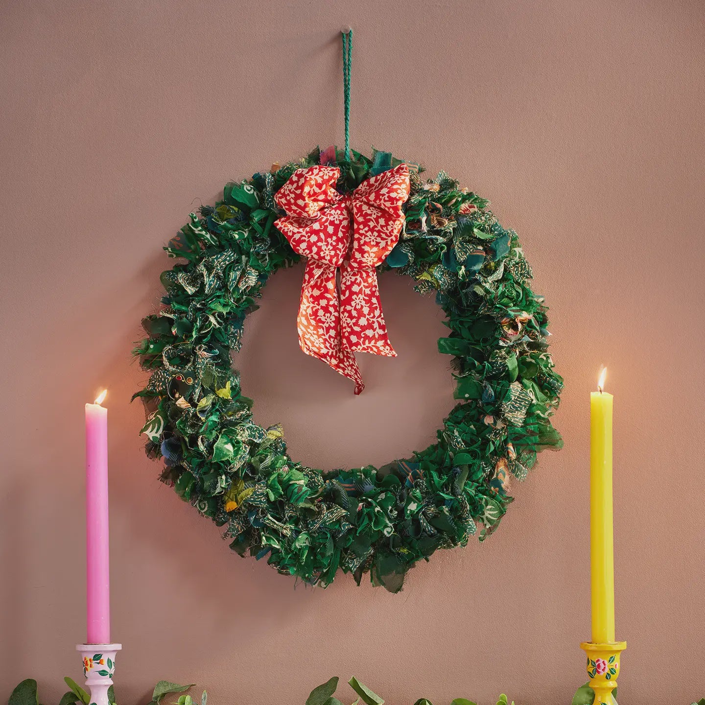 Recycled Sari Large Green Wreath