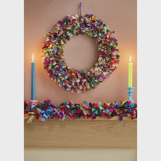 Large Red Recycled Sari Wreath