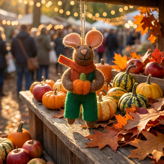 Hand Felted Pumpkin Harvest Mouse Hanging Decoration