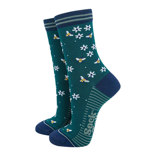 Green and Navy  Busy Bee Socks