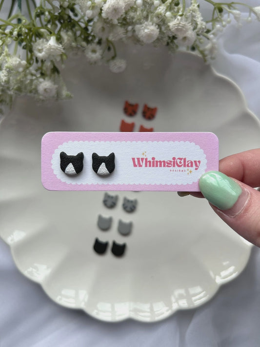 Black and White Cat Stud Earrings